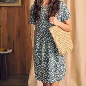 Faherty Gemina Pintuck Short Sleeve Linen Blend Shirt Dress In Meguro Blossom